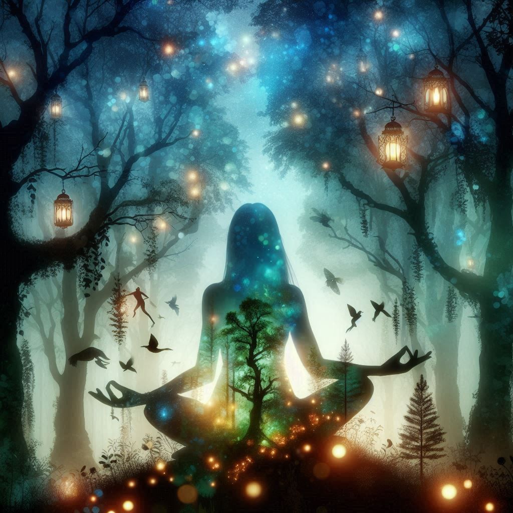 double exposure beautiful fantasy portrait landscape..