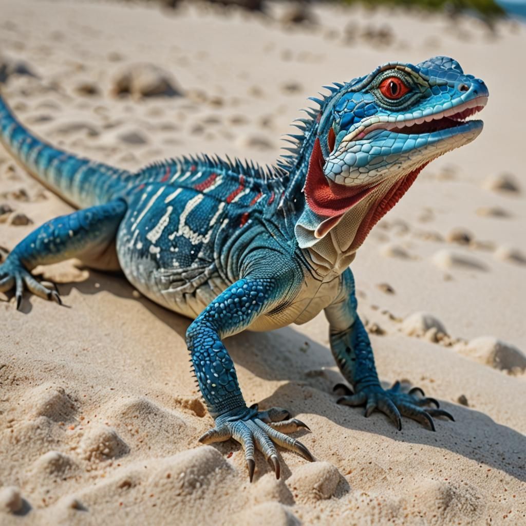 An hyperdetailed fantastical lizard with deep white and blue...