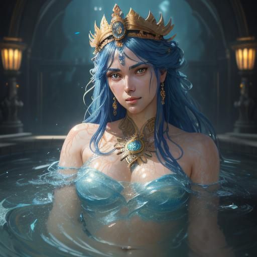 adorable godess bathing with her servant, water to her male ...