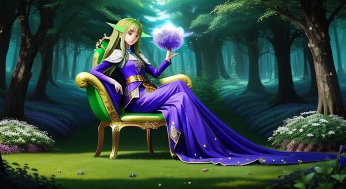 ELEGANT LADY Elf, SITTING IN SHAMROCK SHAPED CHAIR, IN a sho...