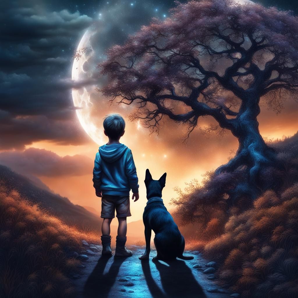 Little boy with his dog  by @Me