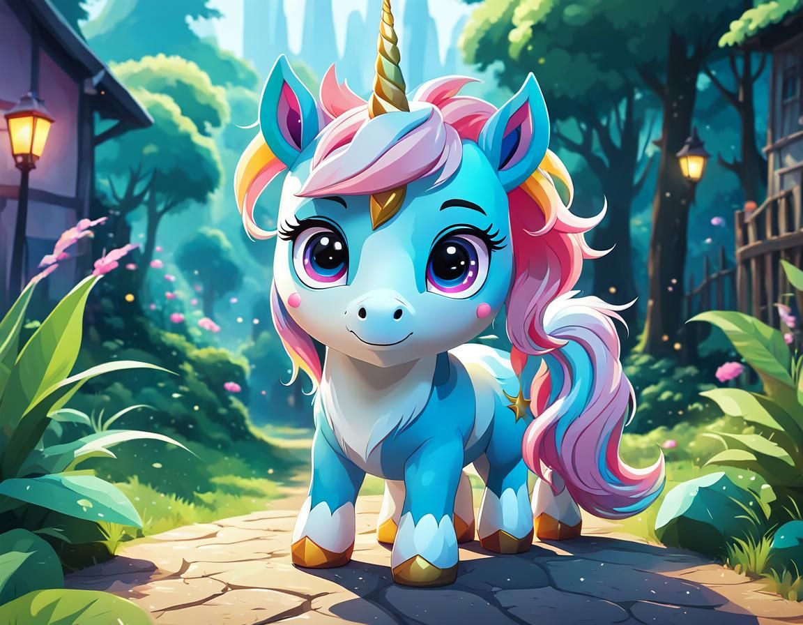 An adorable magic cute unicorn, perfect eyes, looking at cam...