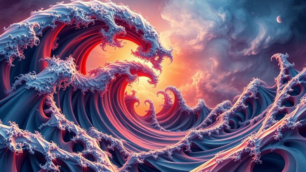 ocean waves fractal :: colors ; intricately detailed   by @Didier B