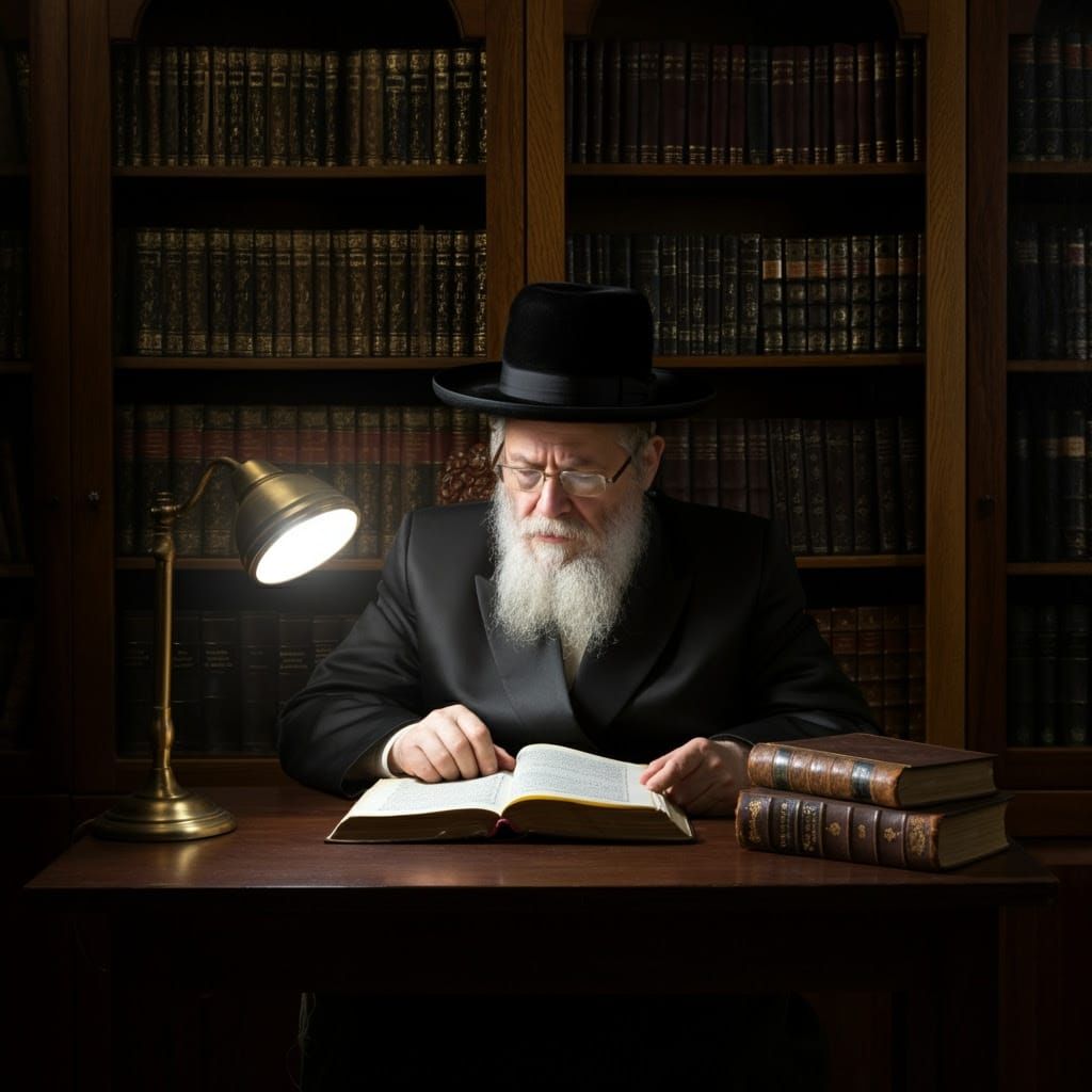 Contemplative Hasidic Scholar in Reverent Study