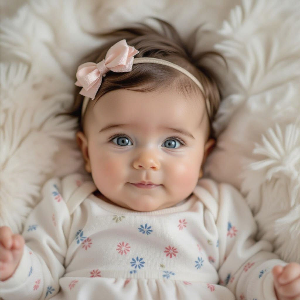 Baby Girl with Pigtails on Green Grass