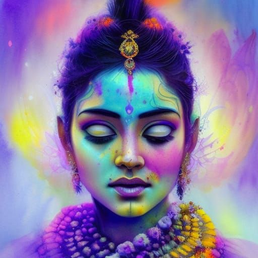 Lotus goddess Holi festival watercolor undefined