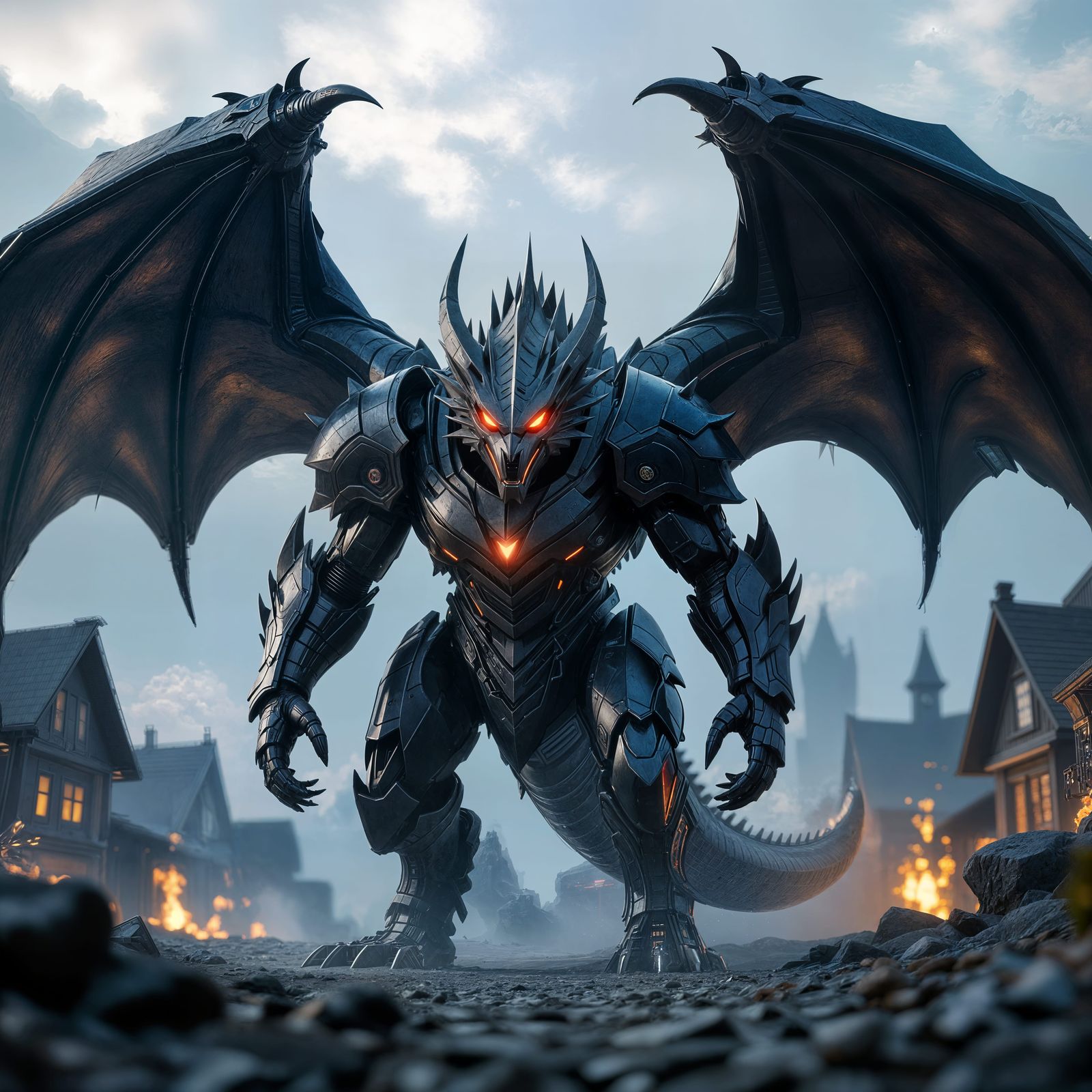 Dark Dragon with Mech Details in Sci-Fi Style
