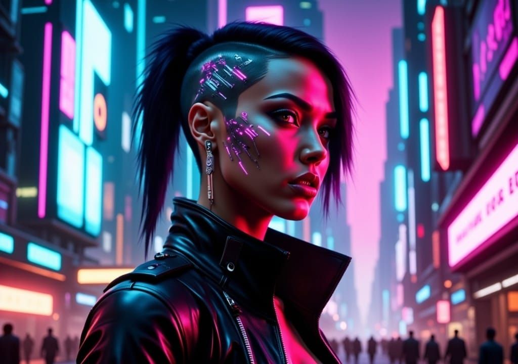 <lora:Cyberneons:1.0>Insanely detailed photorealistic, portrait of a Beautiful cyberpunk girl  in a cyberpunk city. Blade Runner, Cyberpunk...
