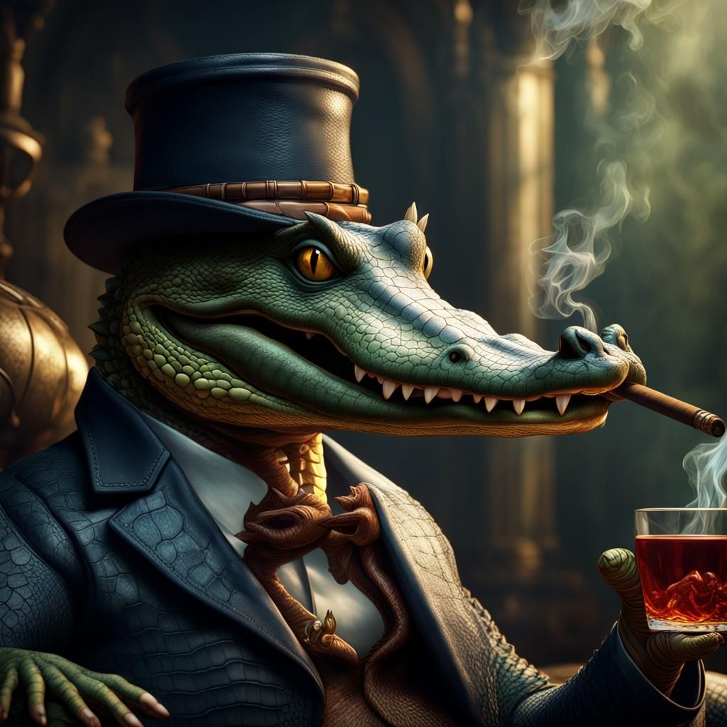 A wild alligator smoking a cigar - AI Generated Artwork - NightCafe Creator