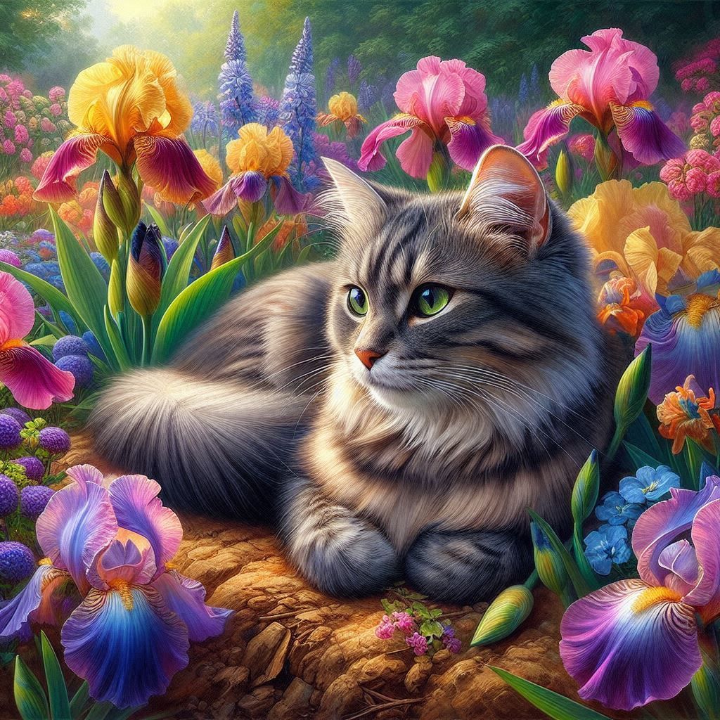 flowers and cat