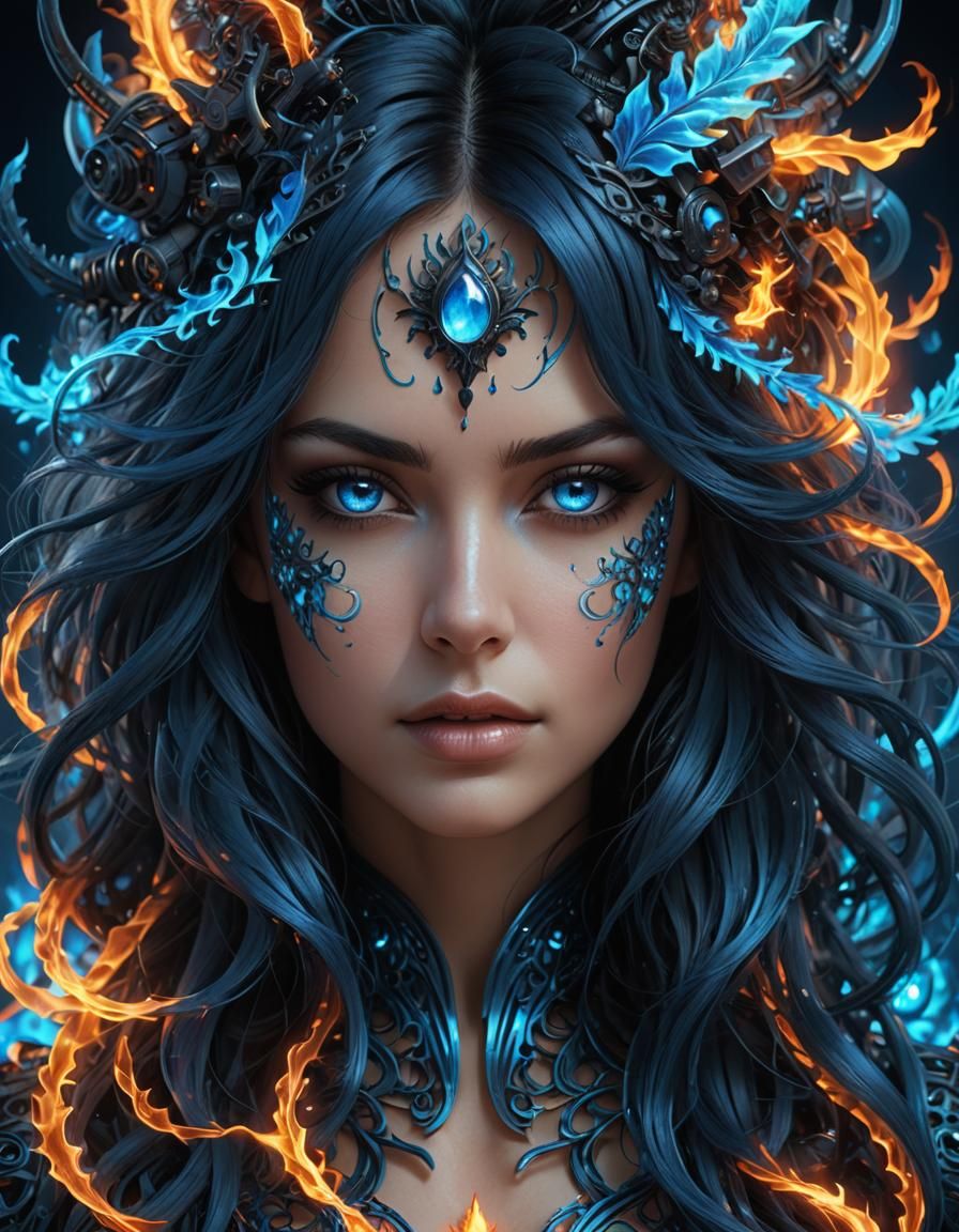 The Cyborg with Blue Eyes on Fire - AI Generated Artwork - NightCafe ...