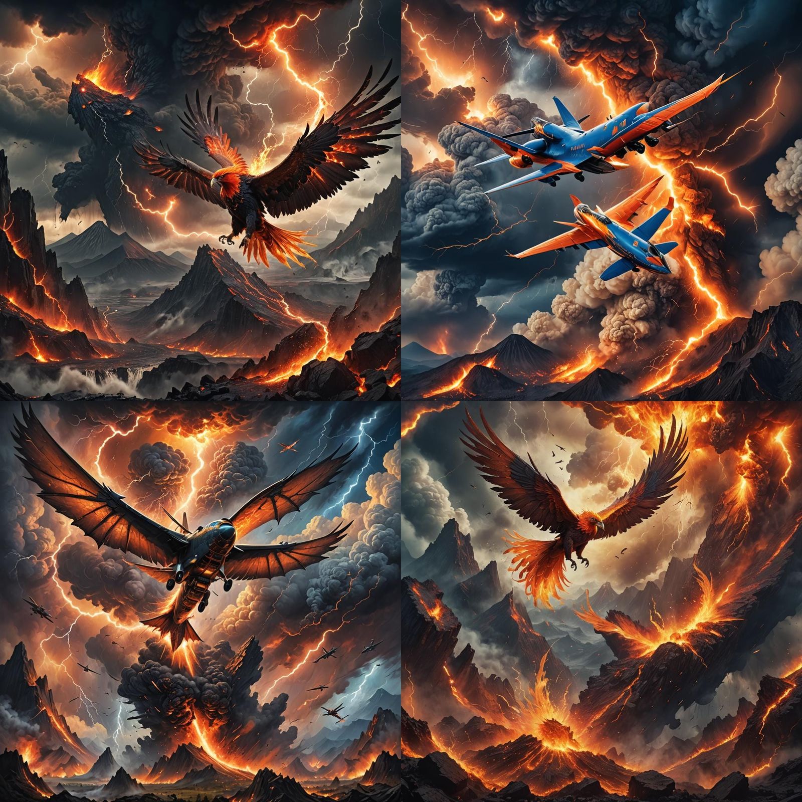 Fantastical Landscape with Volcano and Phoenix