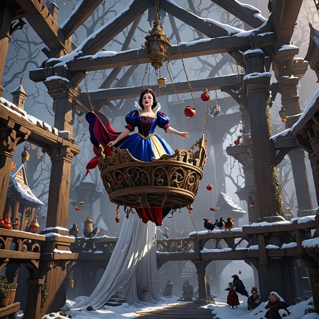 Snow White is suspended from the rafters while the Evil Quee...