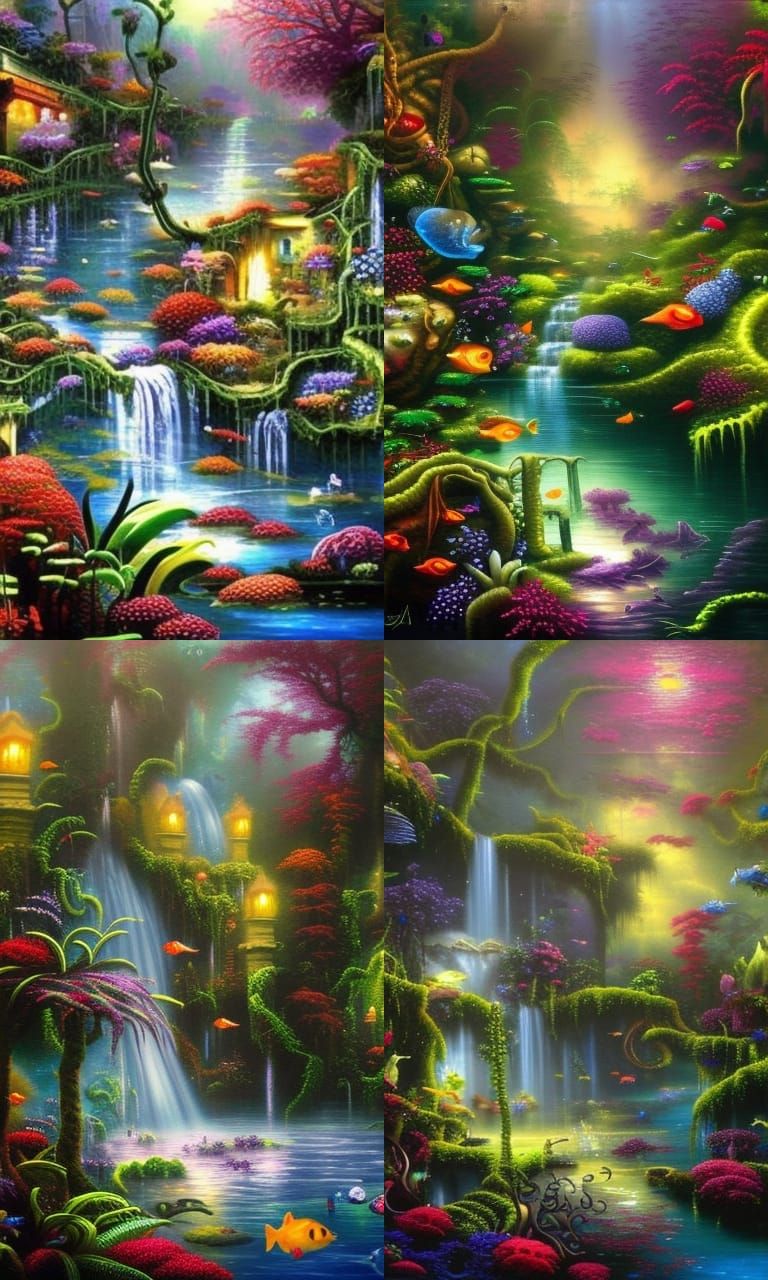 Under Water Tropical Overgrown city covered in vines and mos...
