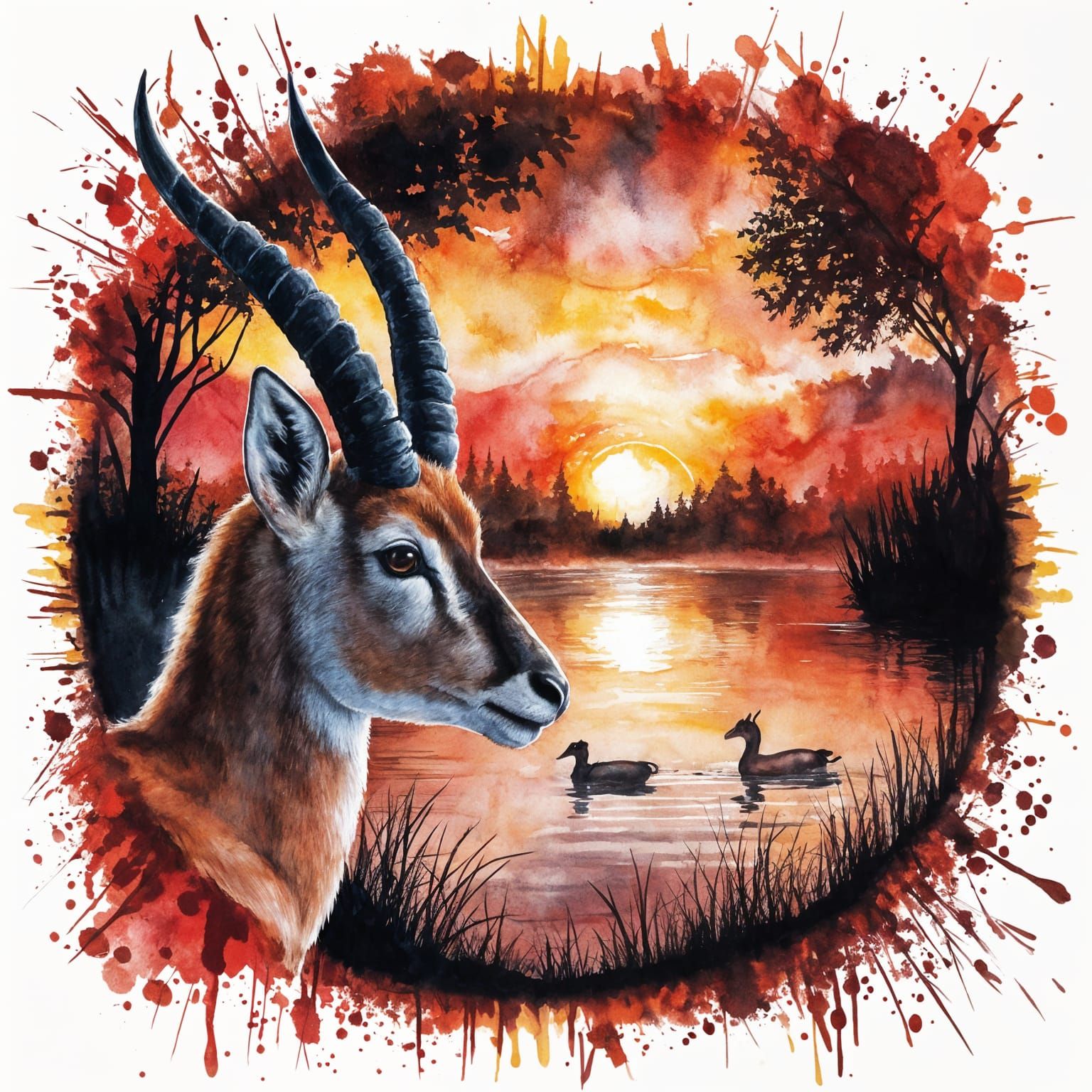 A captivating watercolor painting depicting the profile of a...