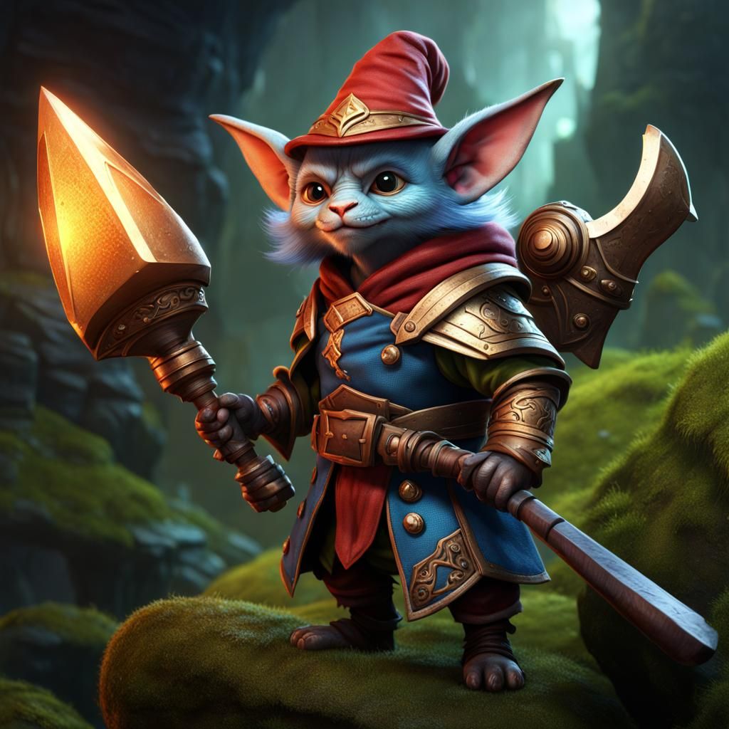 ravnica izzet cute goblin a tunic, with long hair and holdin...
