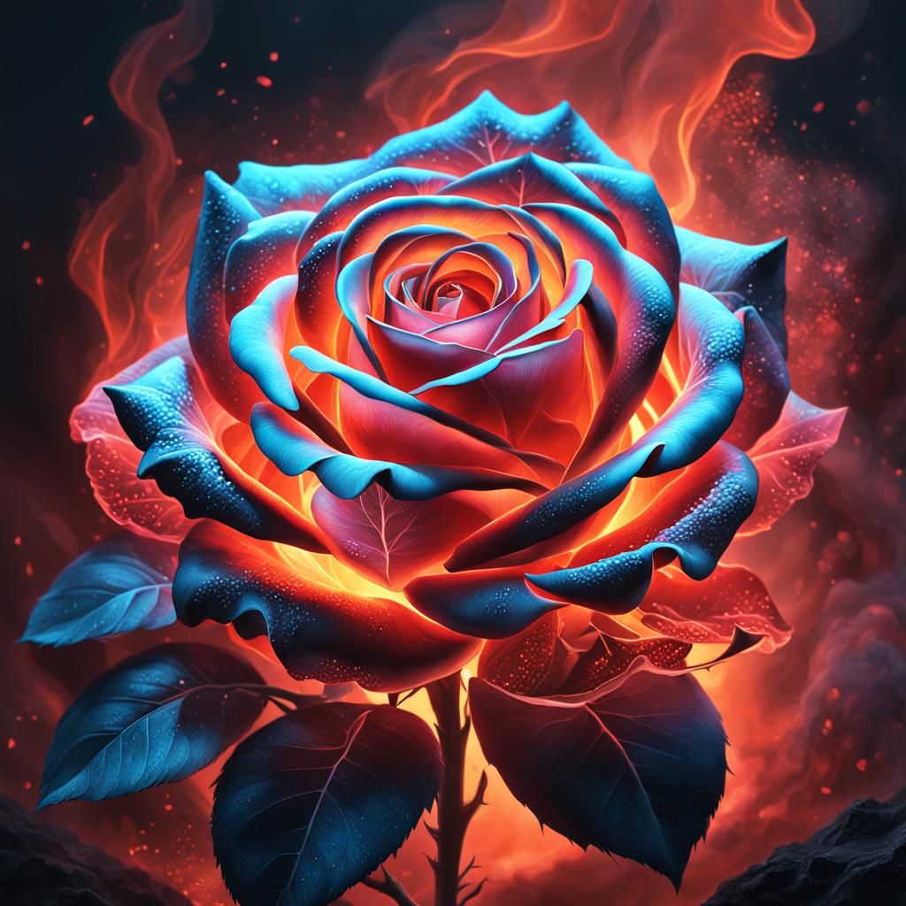 Beautiful and insanely detailed image of a Rose in lava by Titian and Artgerm. Intricate, dark, elegant, ...  by @Budzeez