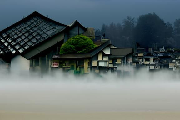 Misty Japanese Town