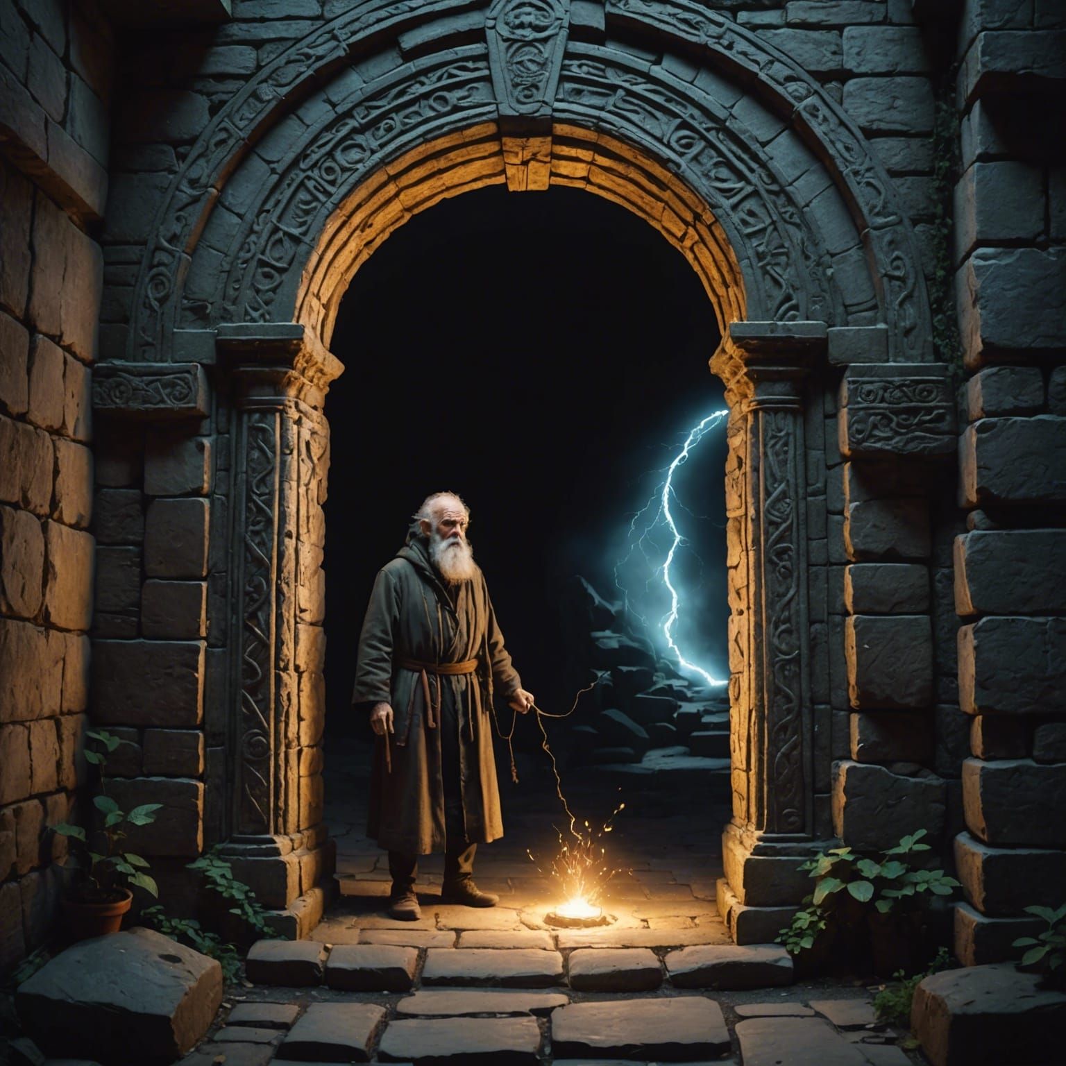 Old Man Enters Ancient Stone Portal