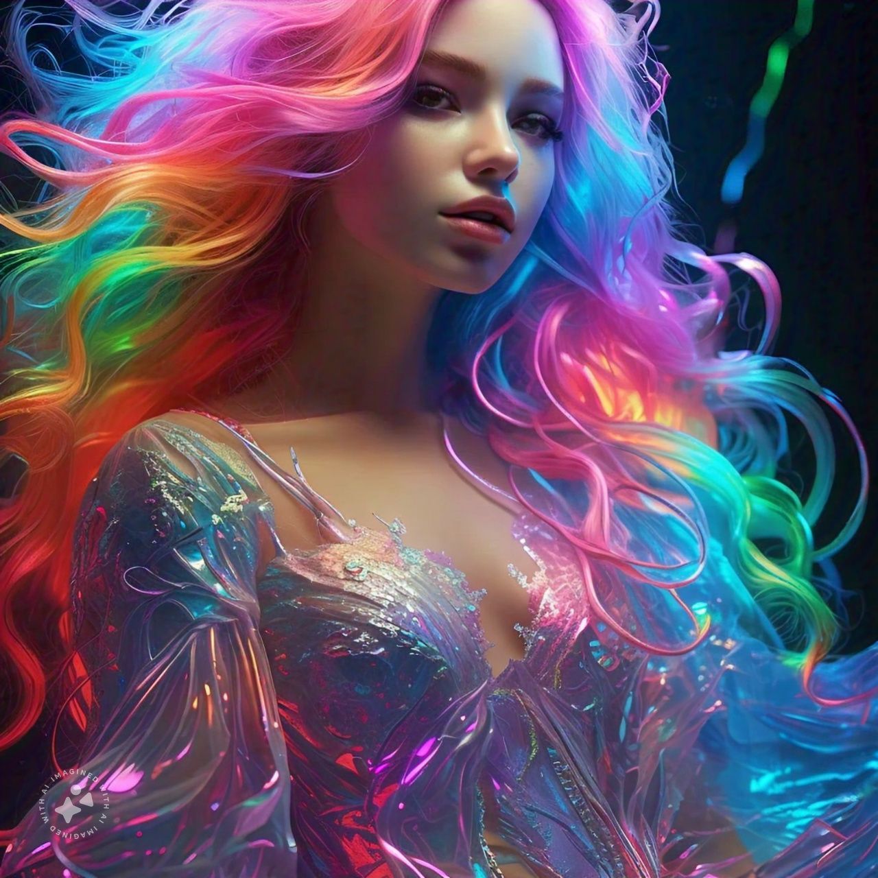 Beautiful woman with rainbow hair