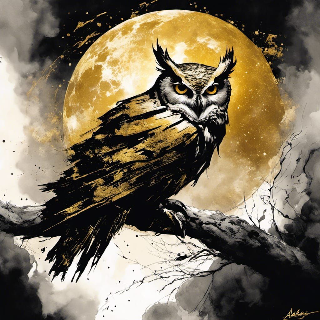 owl in golden moon light  by @Da-Li-Nay