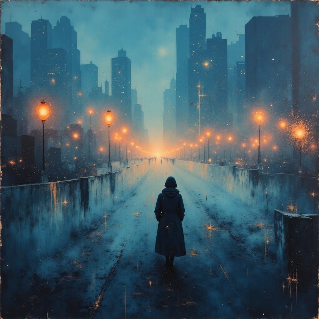 Cityscape at Dusk in Impressionistic Style