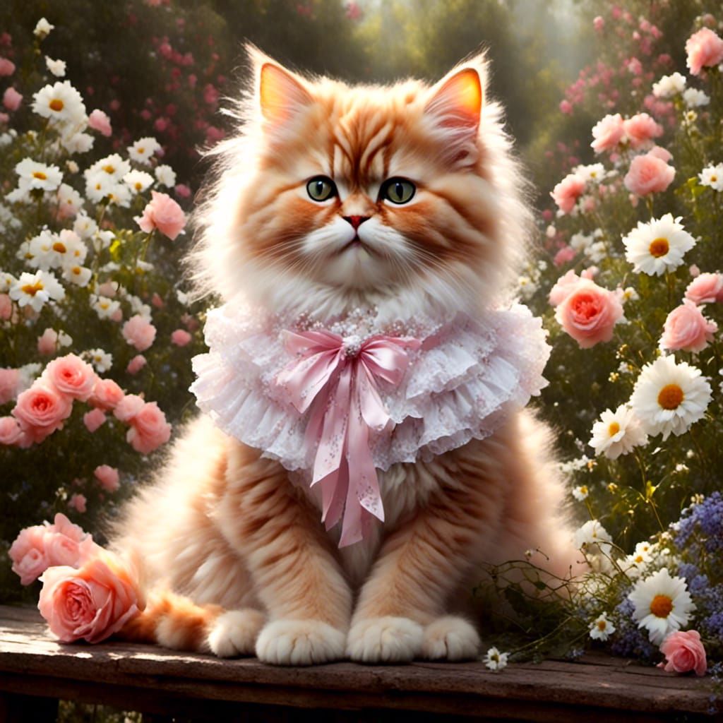 Pretty Persian ginger kitten with ribbon collar.