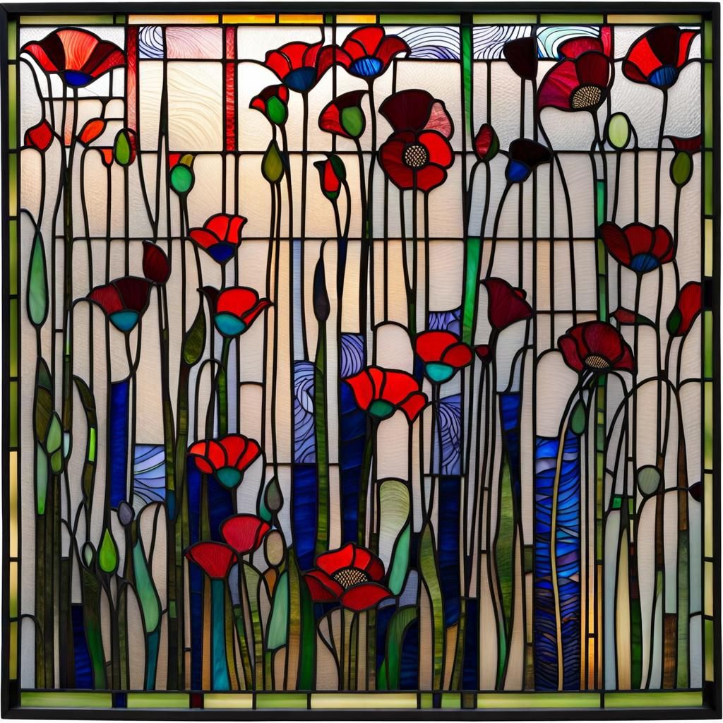 red Poppys, Stained Glass