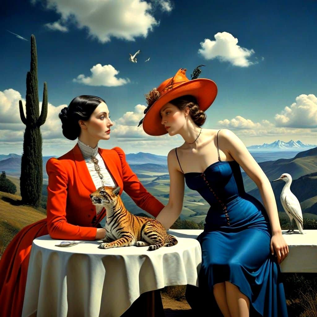 Surreal Ladies Engage in Energetic Conversation in a Fantast...