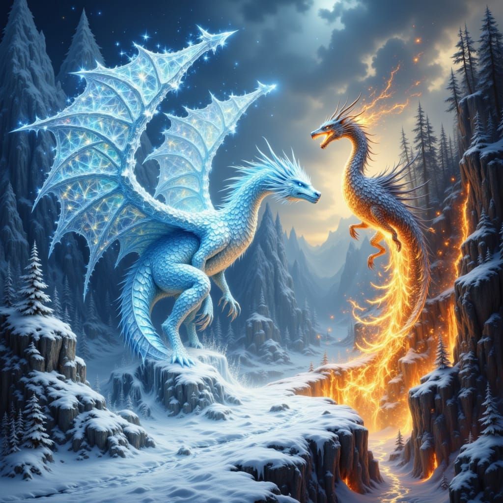 A Magical ice dragon enters a magic portal going from an ice world to a lava world <lora:Magical Art Flux:1.0> <lora:Magical Flux:1.0> <lora...