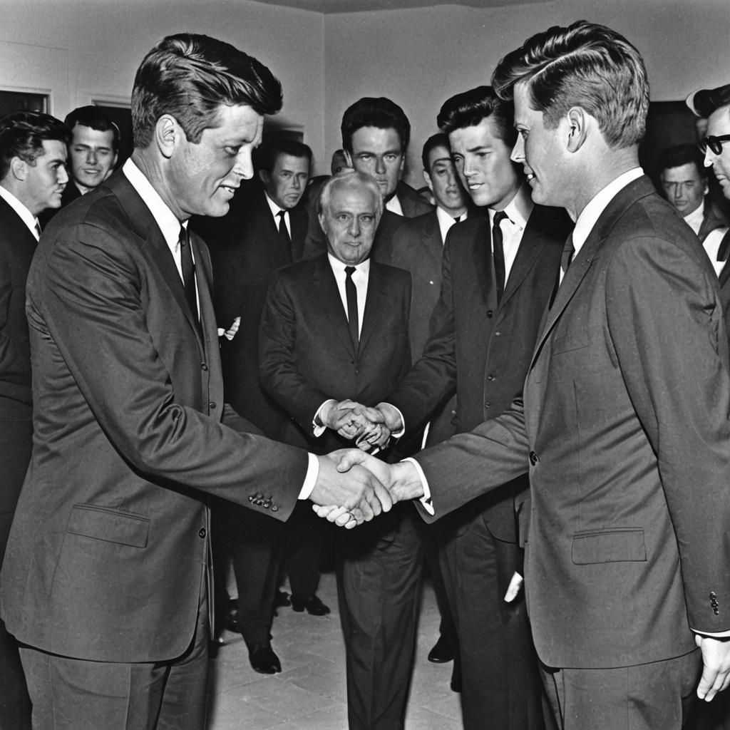 President John F. Kennedy Shaking Hands With Elvis Presley, black and ...