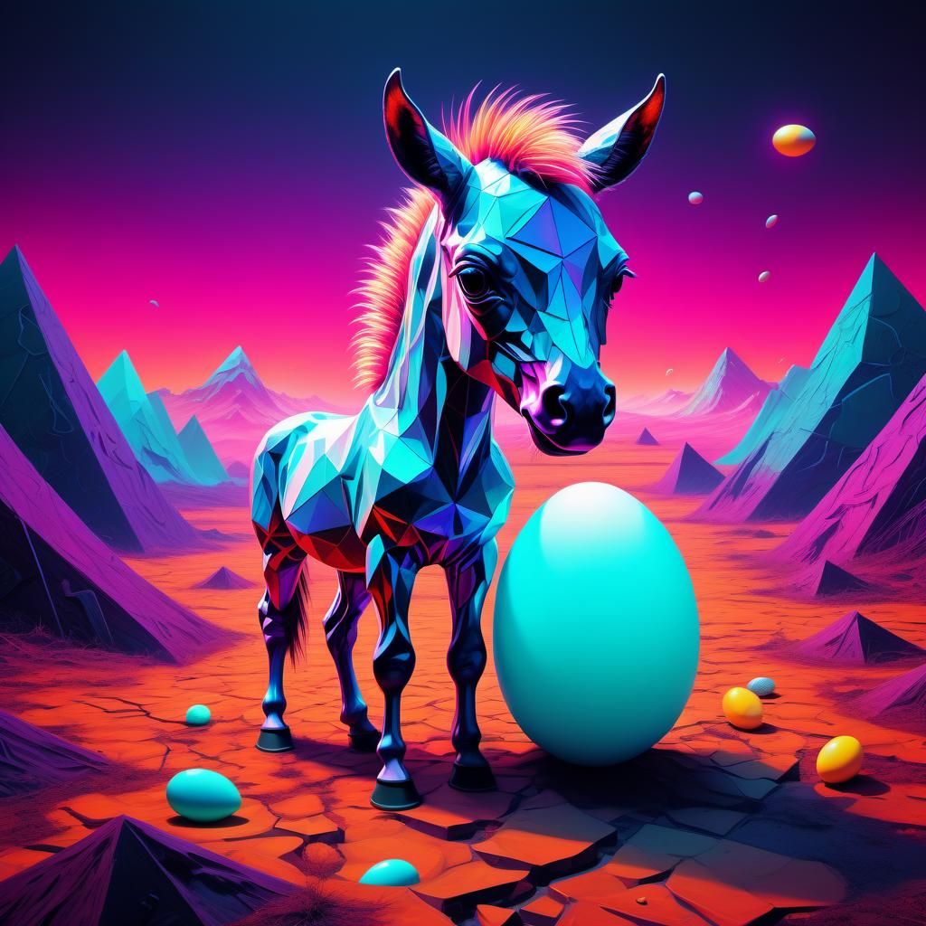 Chromatic Surreal Foal Hatching in Synthwave Style