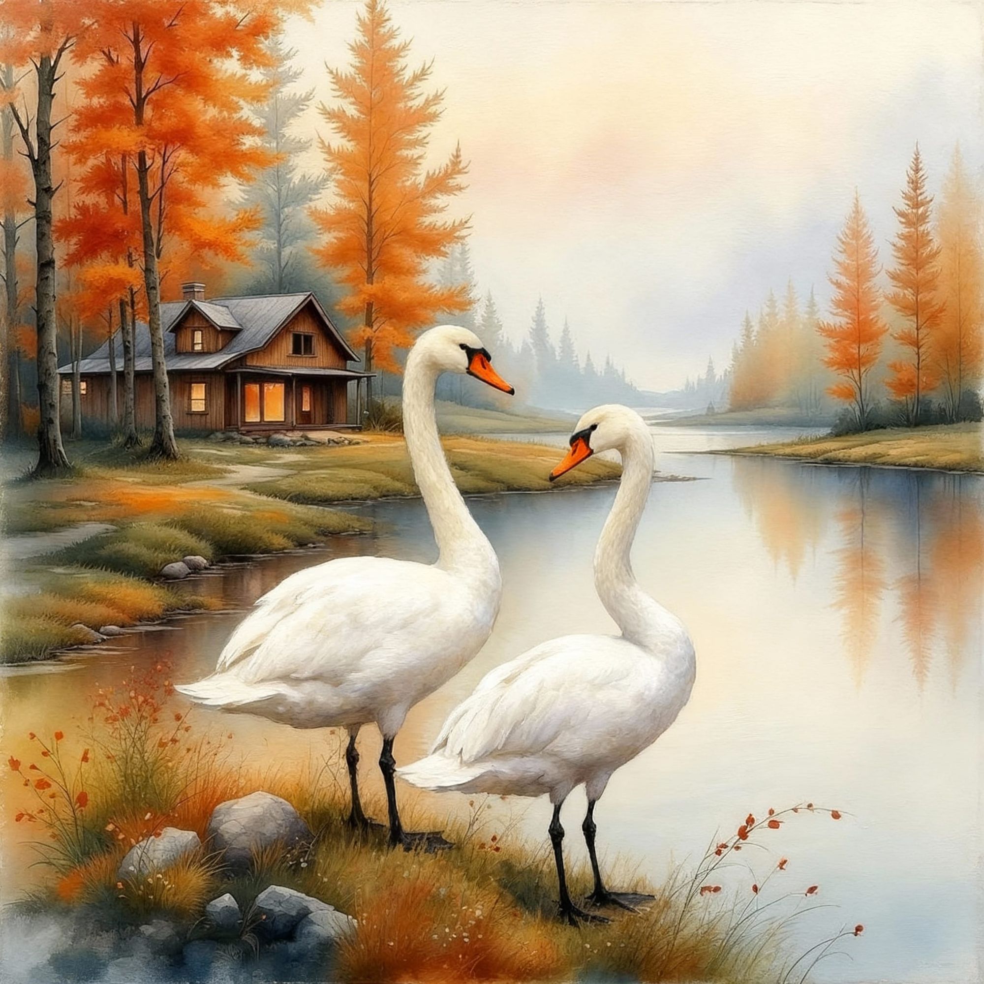  Two swans getting ready to migrate south