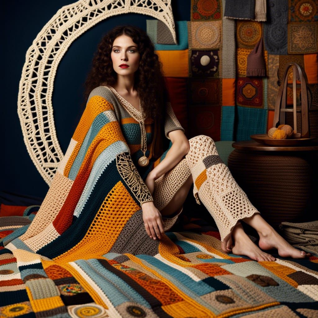 A vogue crocheted patchwork fashion photoshot inspired by  T...