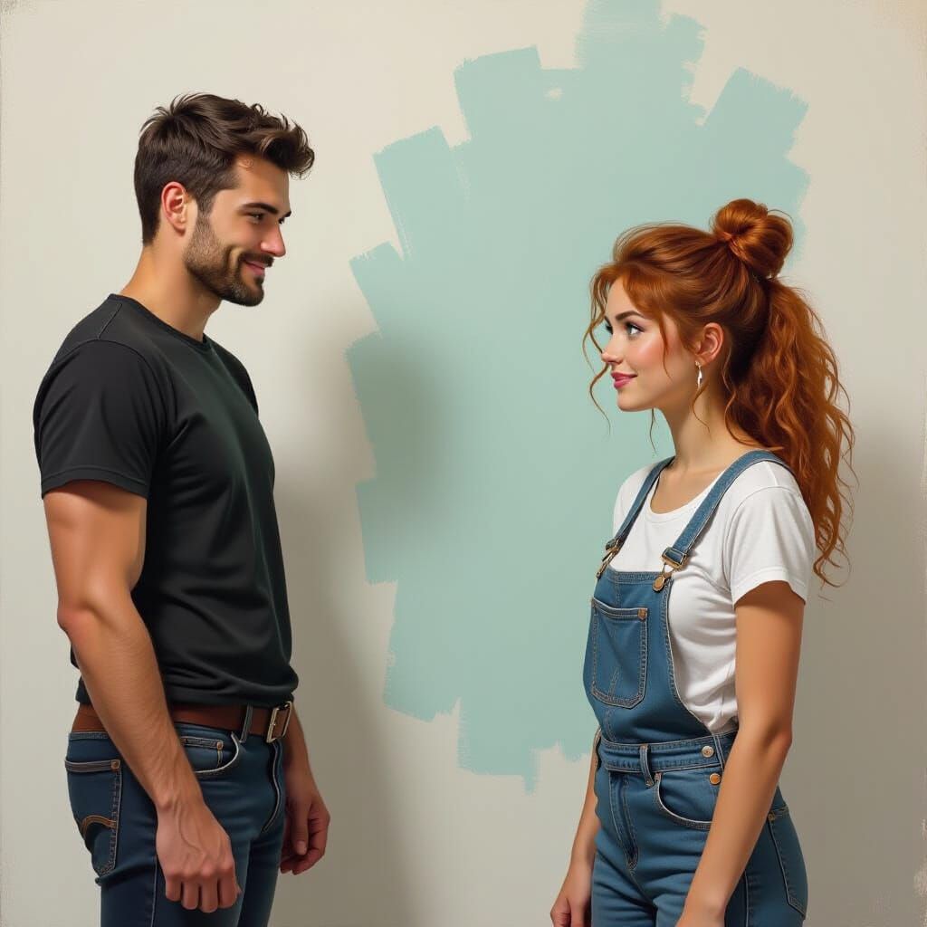 Man Watches Woman Paint, Oil Painting