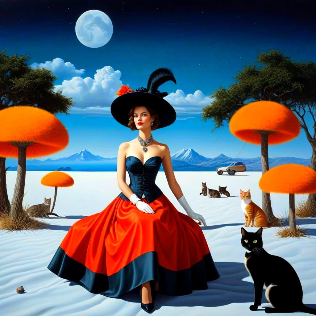 Glamorous Lady in Vibrant Surreal Landscape