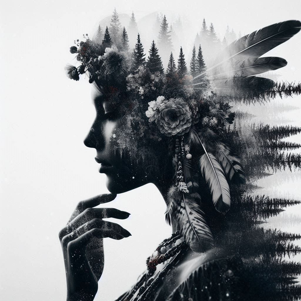 double exposure beautiful fantasy DALL-E 3 portrait landscap...