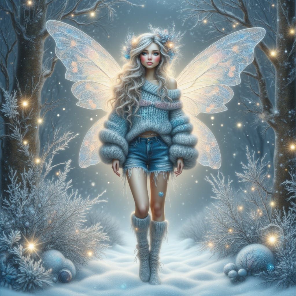 <lora:kkd-WinterFairy:1.0>Winter modern fairy with knitted sweater and boots