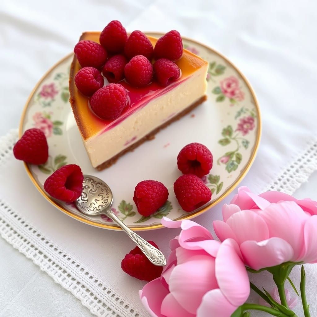 Cheesecake with raspberries  by @undefined
