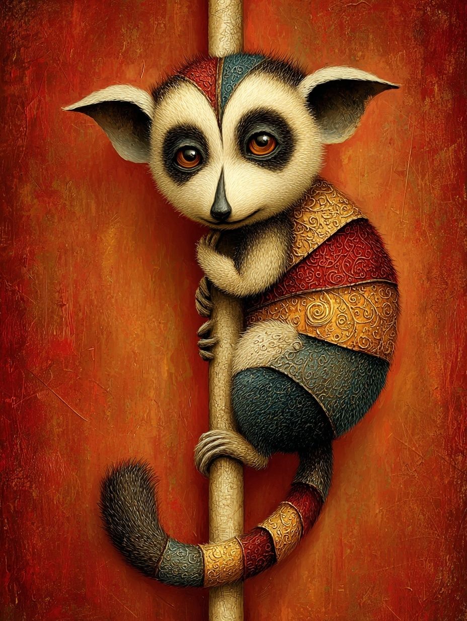 Lemur auf einer Pole dance stange