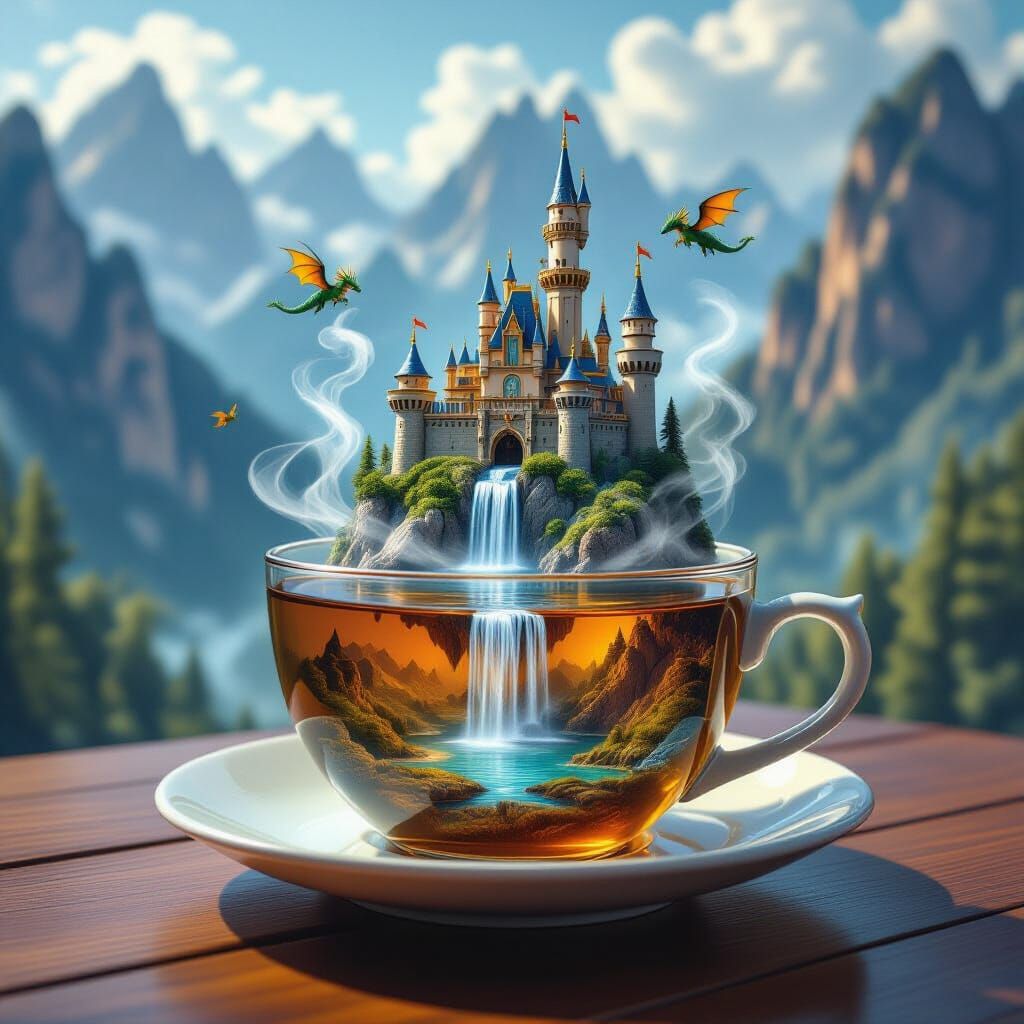 Miniature Fantasy World Inside a Tea Cup
