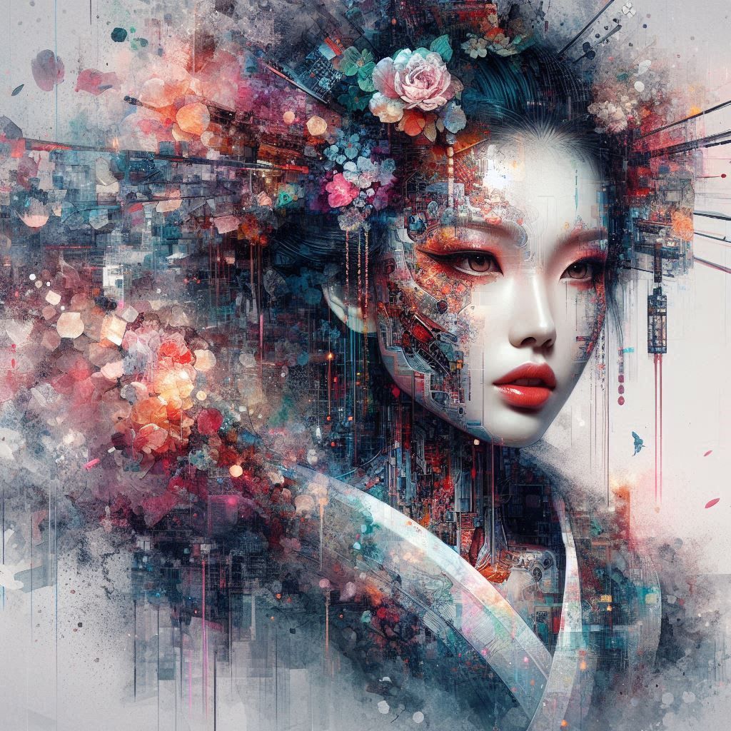 double exposure beautiful fantasy DALL-E 3 portrait landscape..