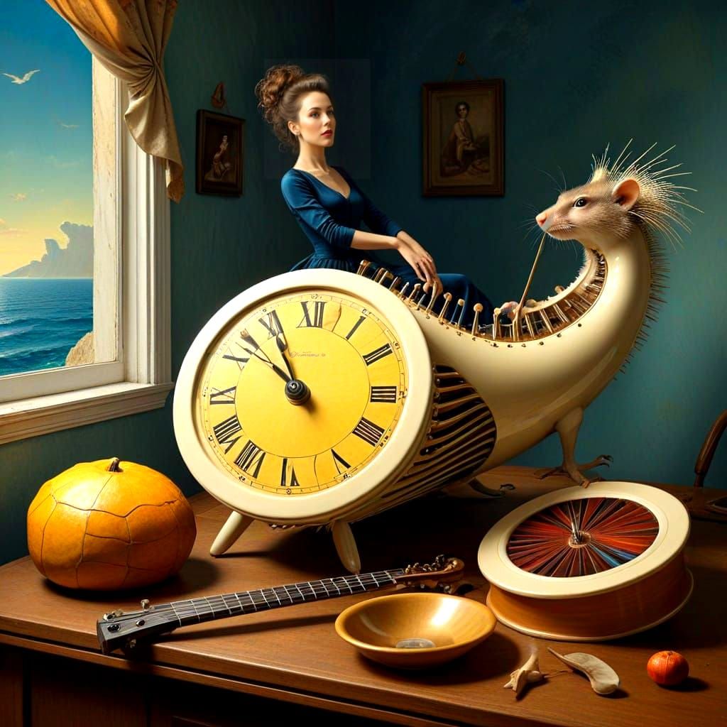 Charming Lady in Elegant Modern Attire, Surrealistic Scene