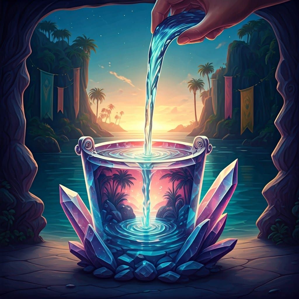 Enchanted Crystalline Bucket Radiates Ethereal Glow