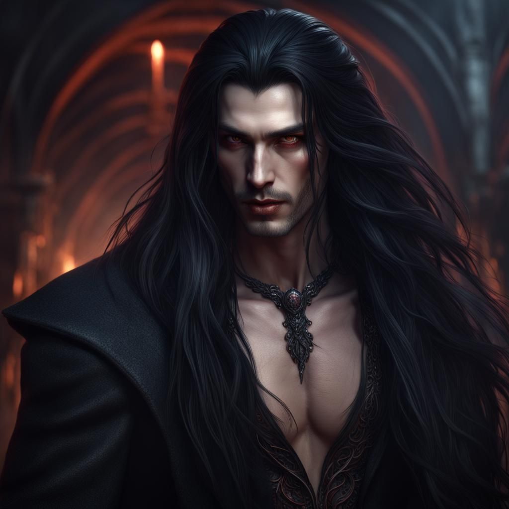 Vampire, man, long hair, black hair, sensual, gorgeous, beautiful - AI ...