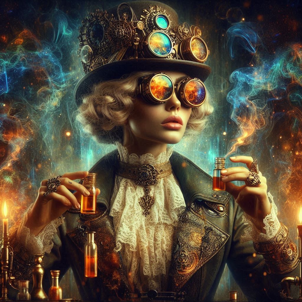 Steampunk woman scientist (open prompt)
