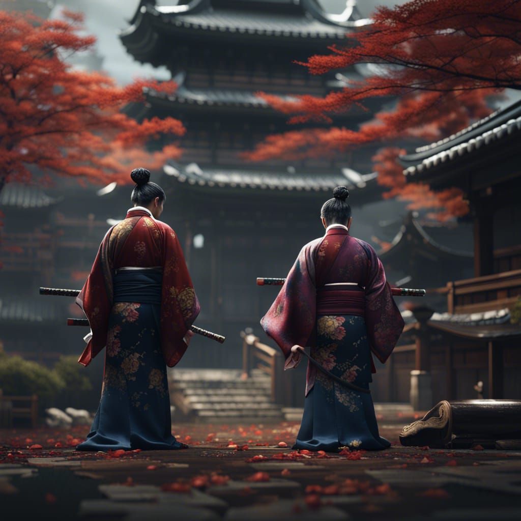 Japanese Culture 2 men 1 bowing to the other highly detailed sharp focus  by @Quibbles Chelle