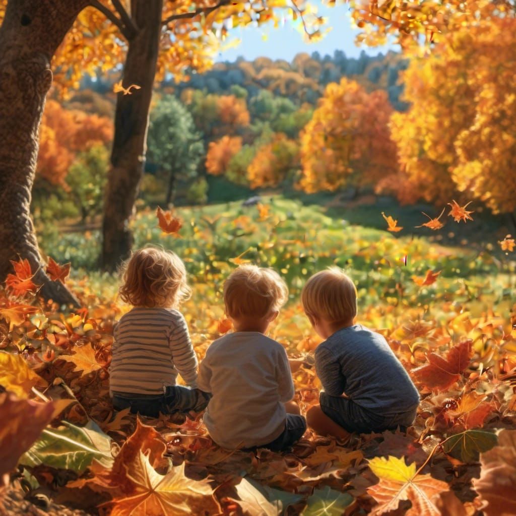 Beautiful Cute Toddlers Watching With Wonder The Leaves Chan...