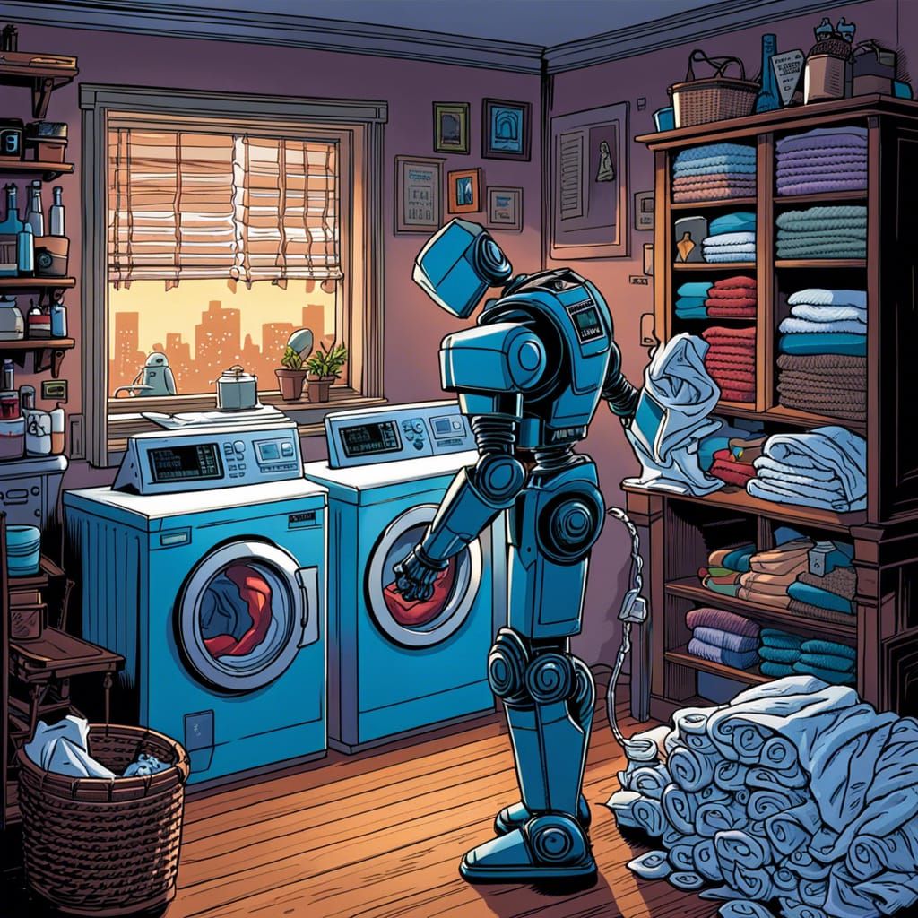 Lonely Maytag Robot. He folds so you don’t have to.  by @Le-cafe noche