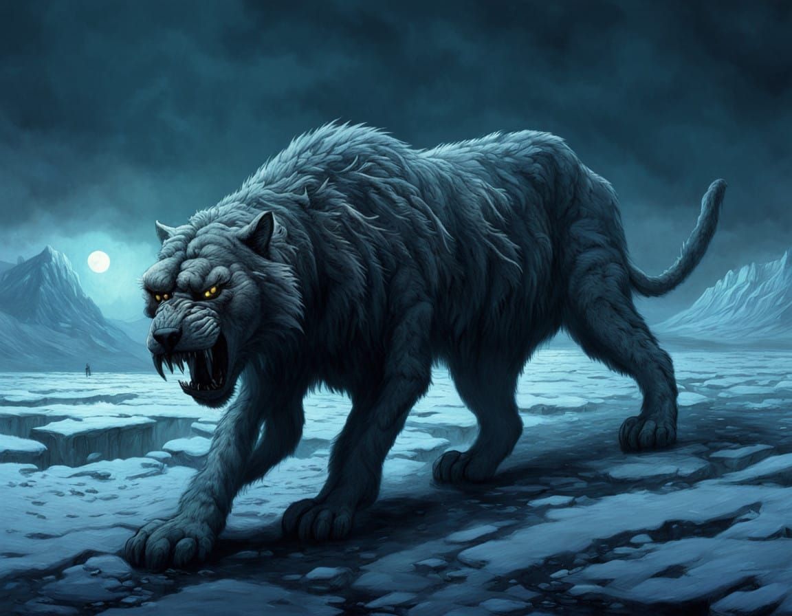 ice age horror saber tooth cat scary  by @AI Nightmares by V R Cory